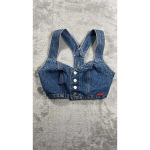 Bongo Vintage Y2k Womens Denim Vest Halter Crop Top Grunge 90s Rare Made In USA